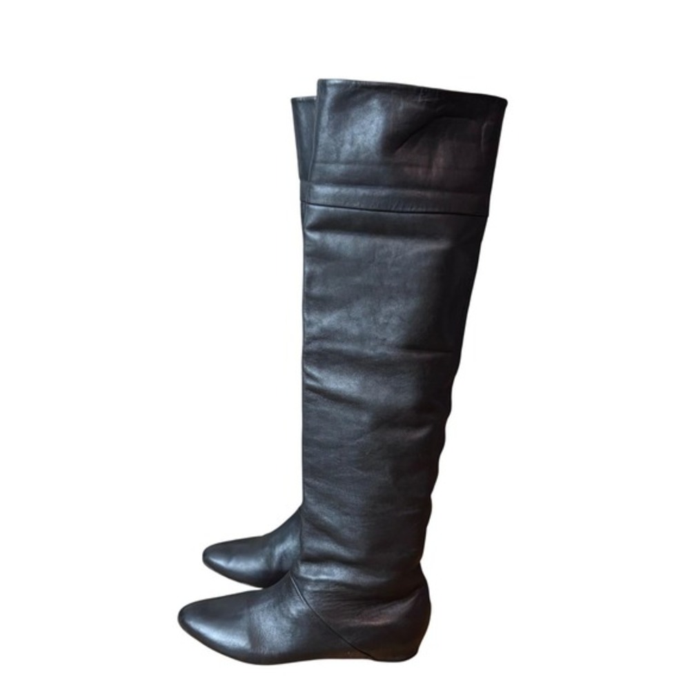 Vintage 80's Flat Black Leather Riding Boots size 7.5  Women's‎ 90's minimalism